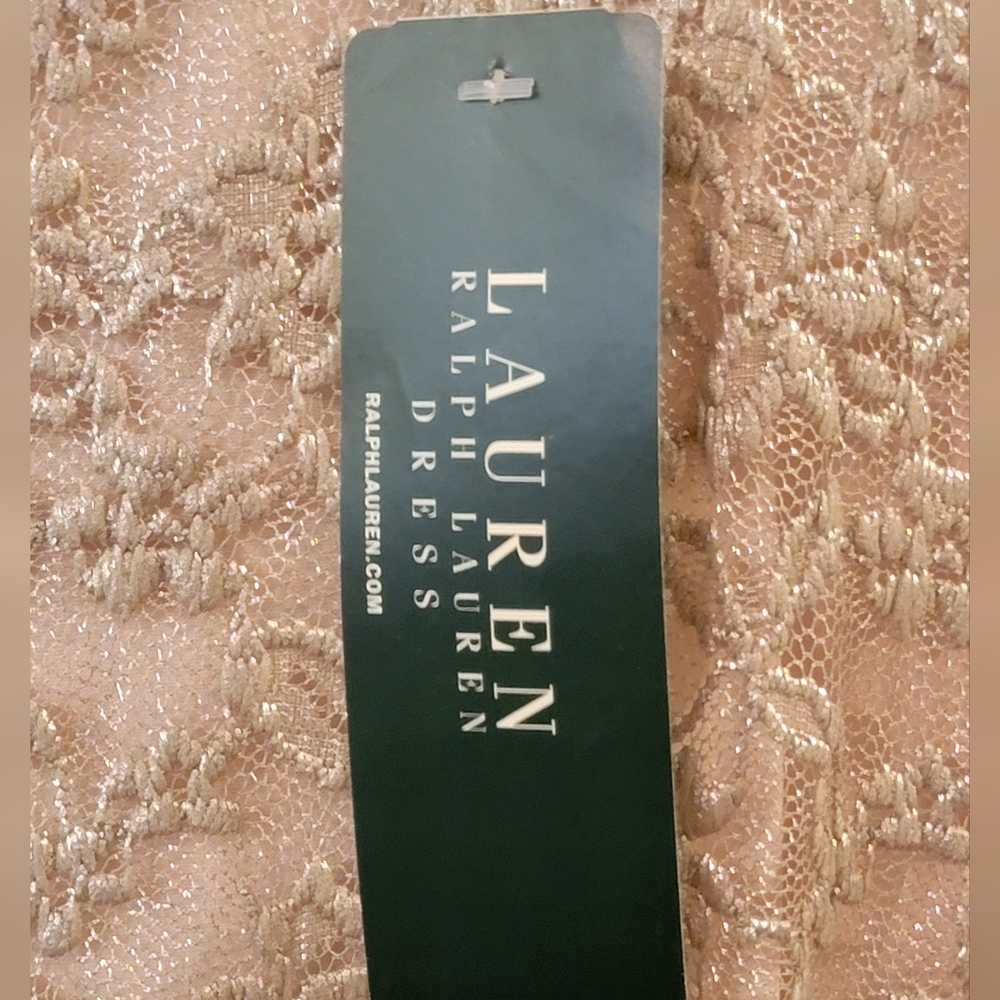 NWT Lauren Ralph Lauren Gold Lace Cap-Sleeve Sheath Dress Size 6 - Picture 9 of 12
